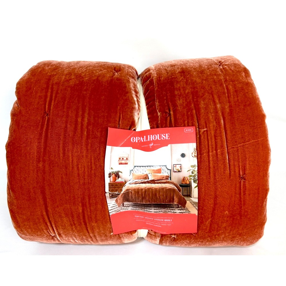 NWT OPALHOUSE KING Tufted Velvet Stitch Quilt Terracotta Orange DISCONTINUED